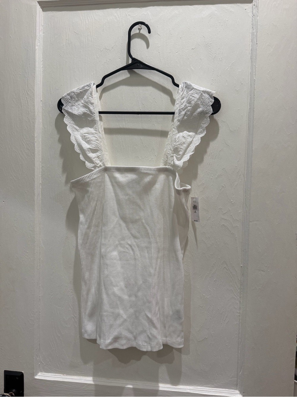 GAP White Ribbed Lace-Trim Cami